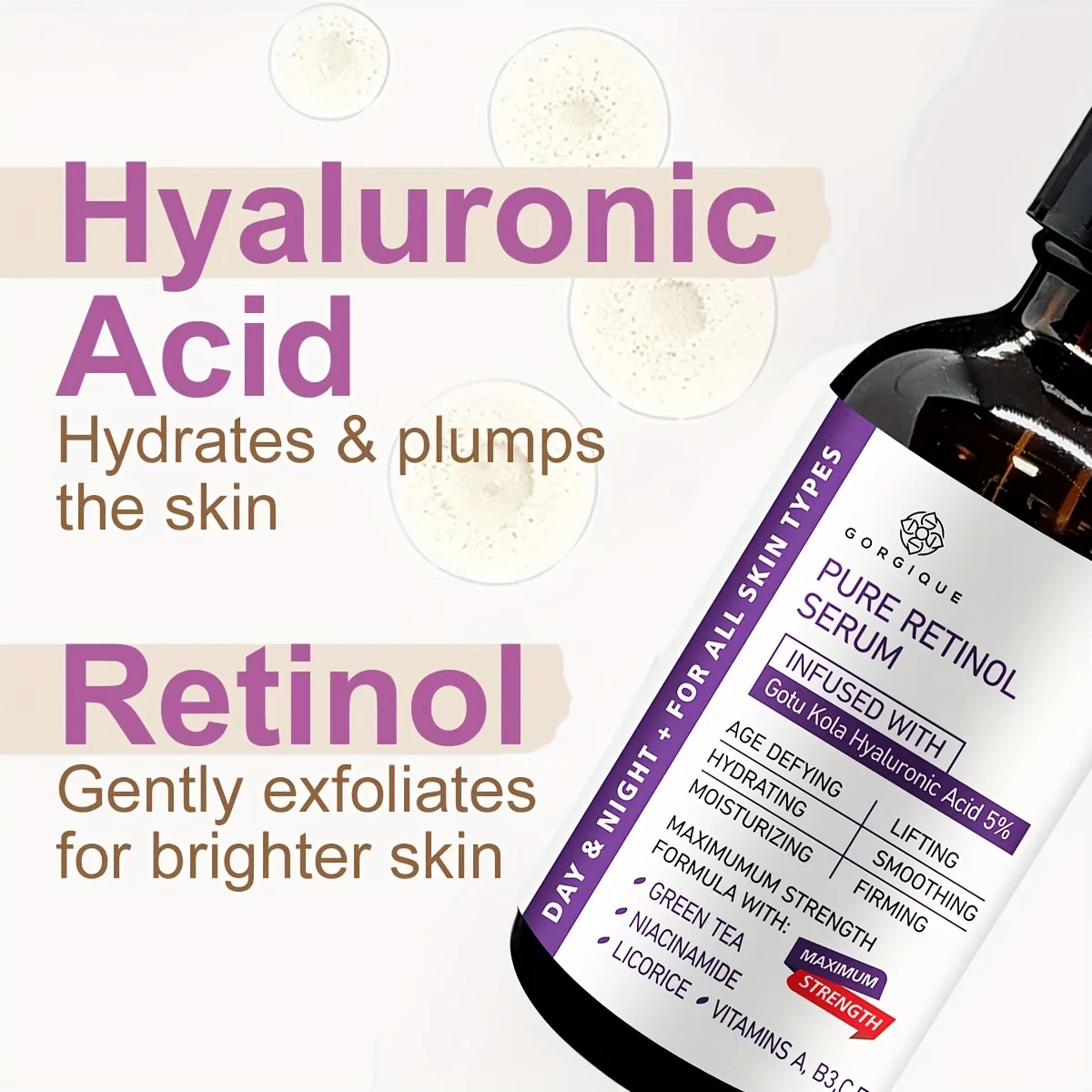Firming Retinol Serum with Hydrating Hyaluronic Acid Gotu Kola for Wrinkles